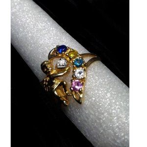 Vintage Solid 10k Yellow Gold Angel Genuine Gemstones Ring Sz 6